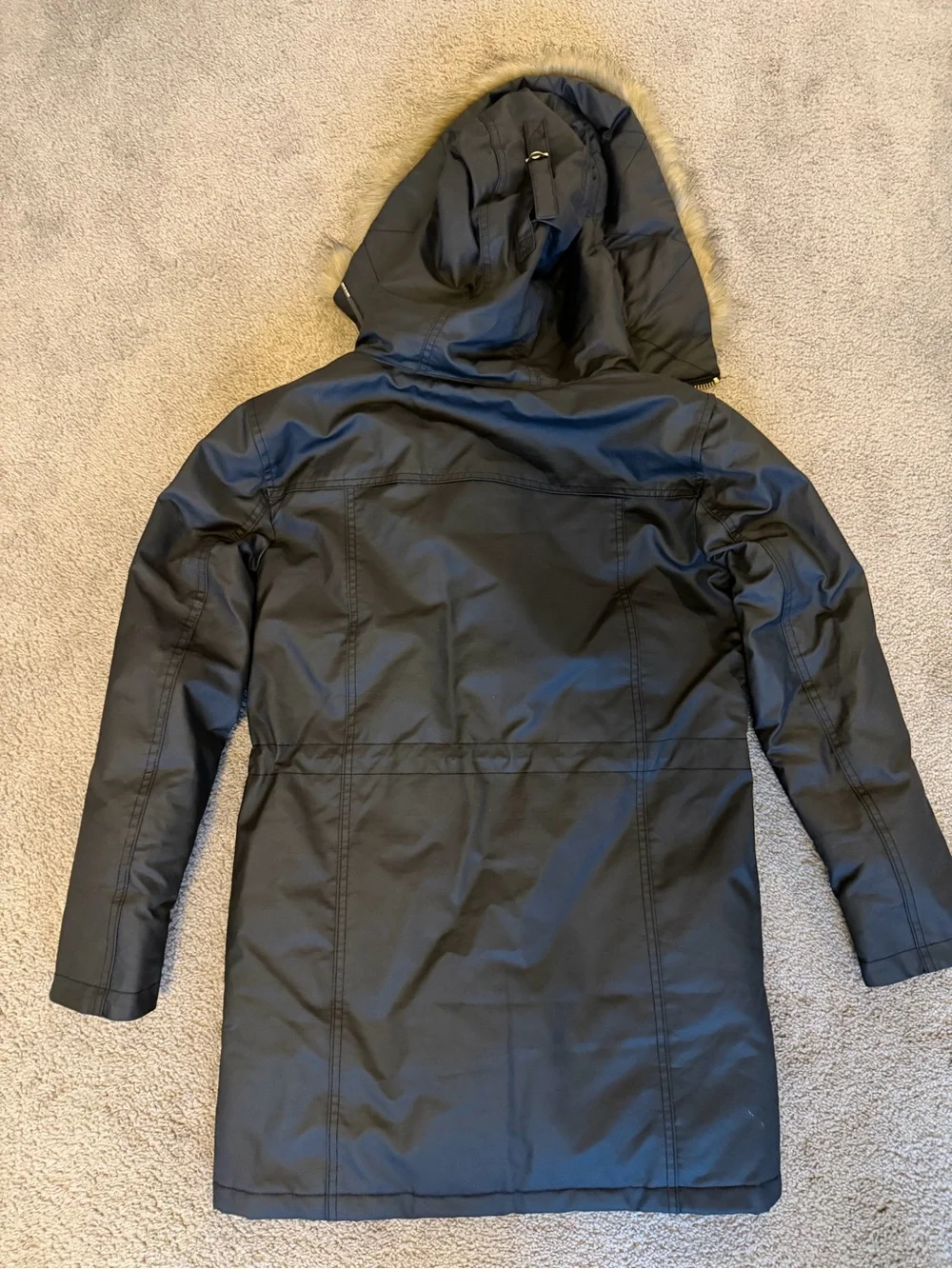 🆕 J.Crew Perfect Winter Parka Style H2222 sz XXS Black and tan faux fur
